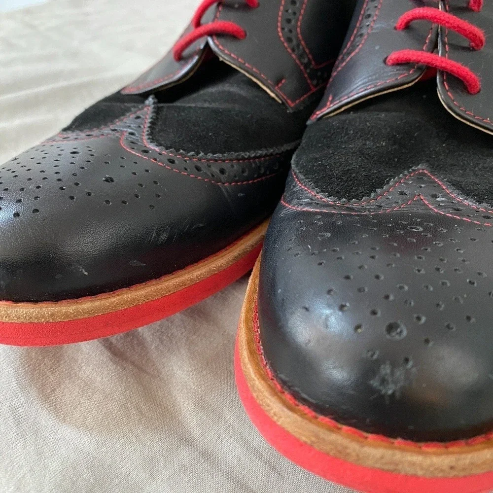 Bold! By Soxy Men's 9 Handmade Leather Suede Wingtip‎ Red Black Dress Shoes